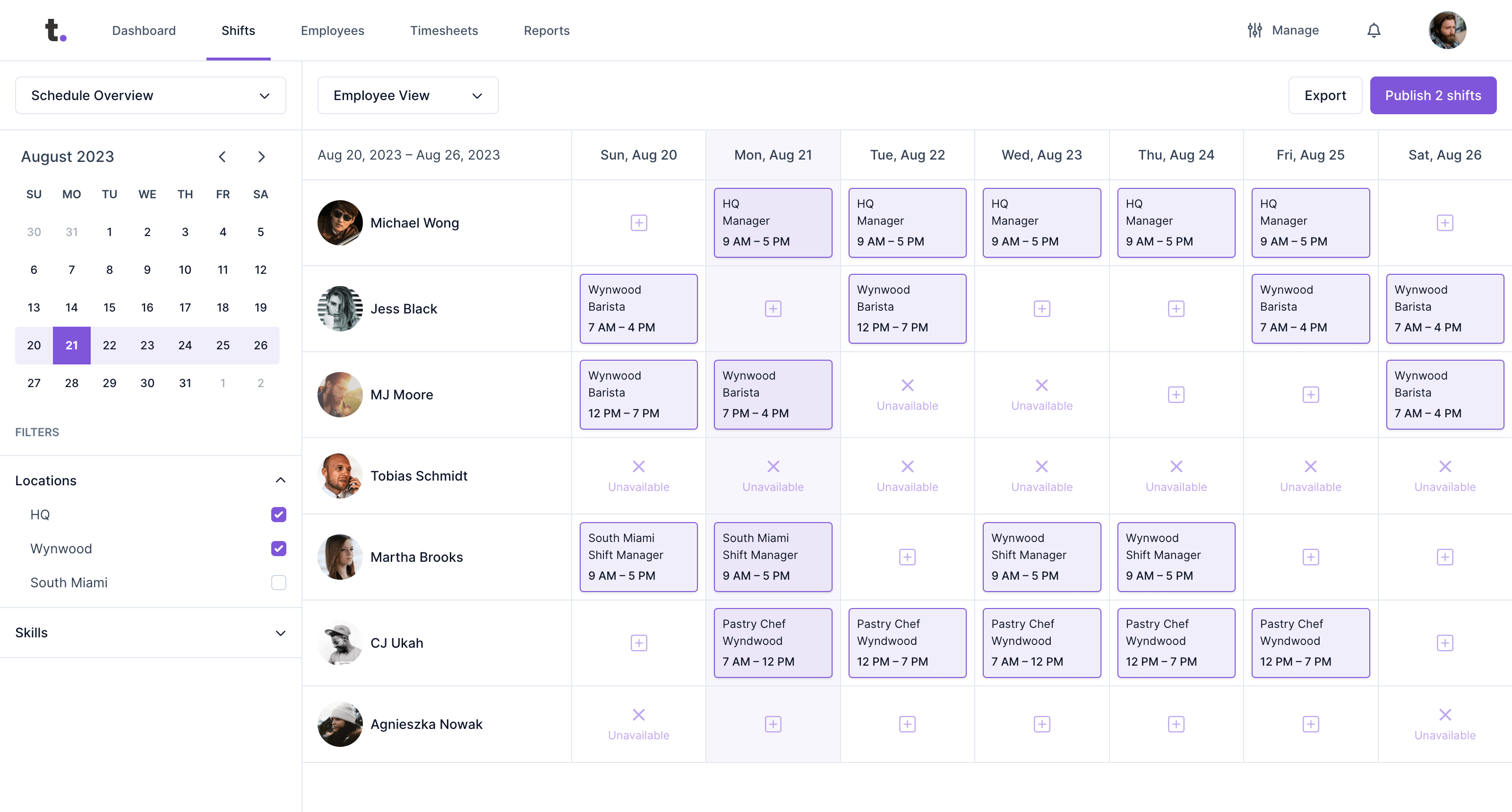 Timewave Schedule Feature Dashboard
